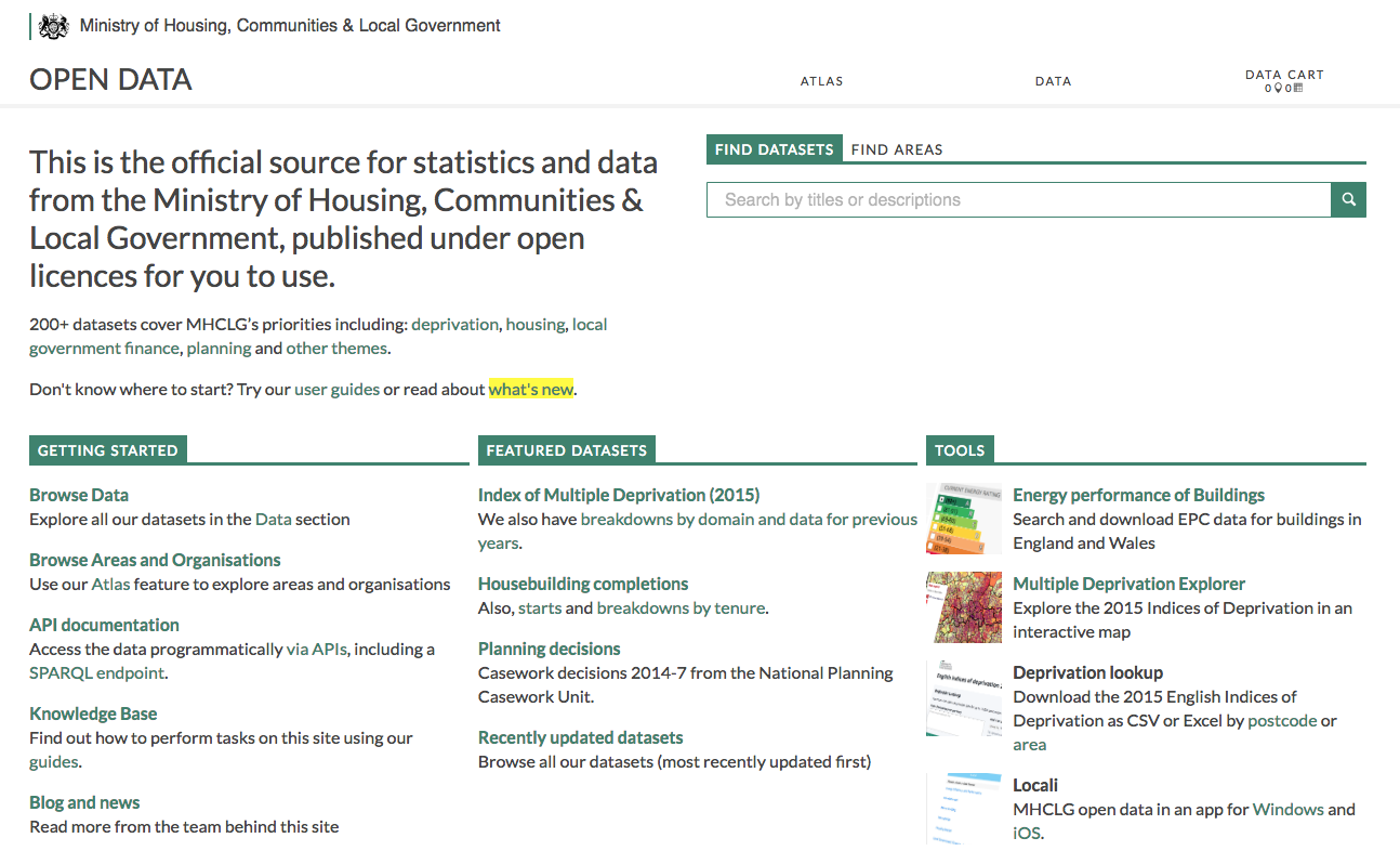 MHCLG Open Data Home